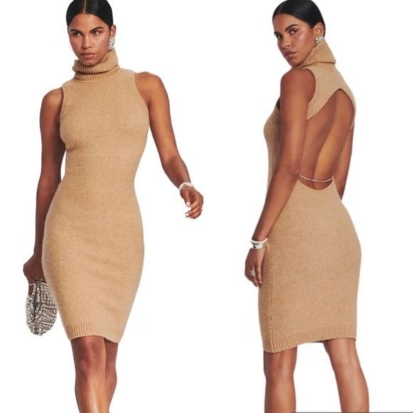 Retrofete Dresses & Skirts - Retrofete Miller Sleeveless Open Back Sweater Dress Nude Camel Size M NWT